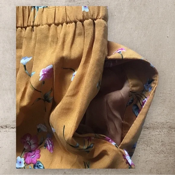 RE:NAMED Wide Leg Pants Mustard Print Pockets Elastic Waistband NWOT SZ S - Picture 4 of 7